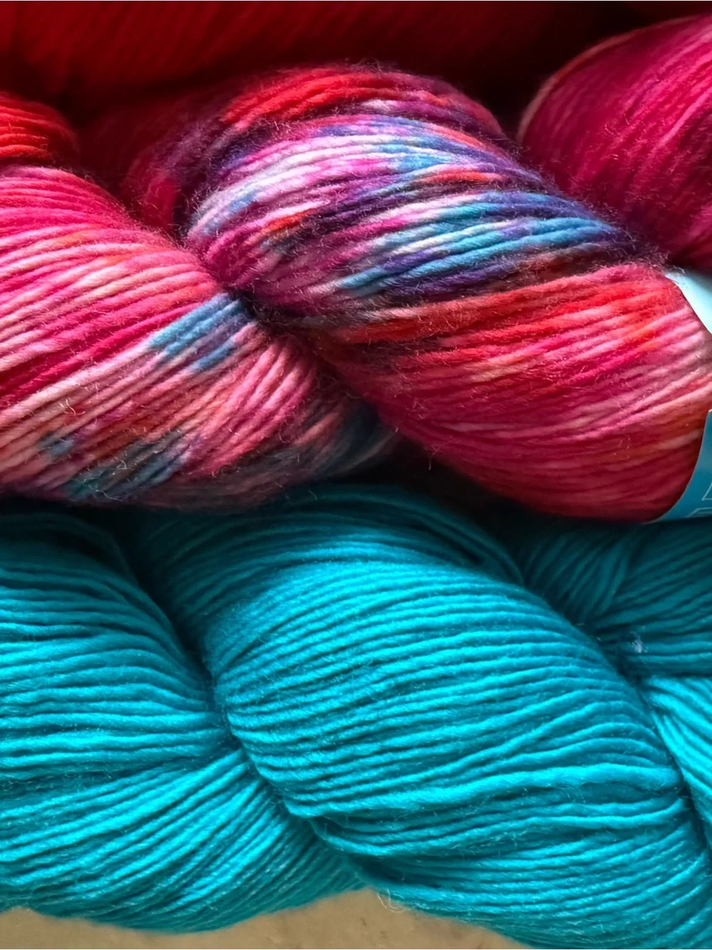 Vibrant Hand-Dyed Yarn Bundle - Red, Multi, Turquoise